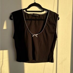 Kaiia the label Black Contrast Trim Bow Detail Y2K Crop Top